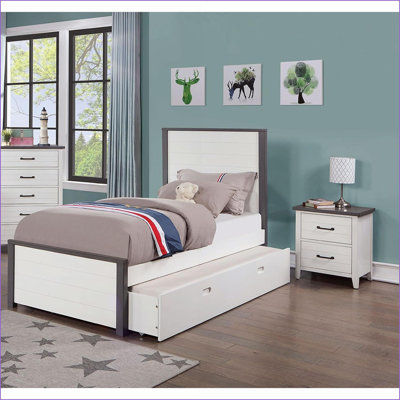 Two-Tone White/Gray Solid Wood 2-Drawer Contemporary Nightstand