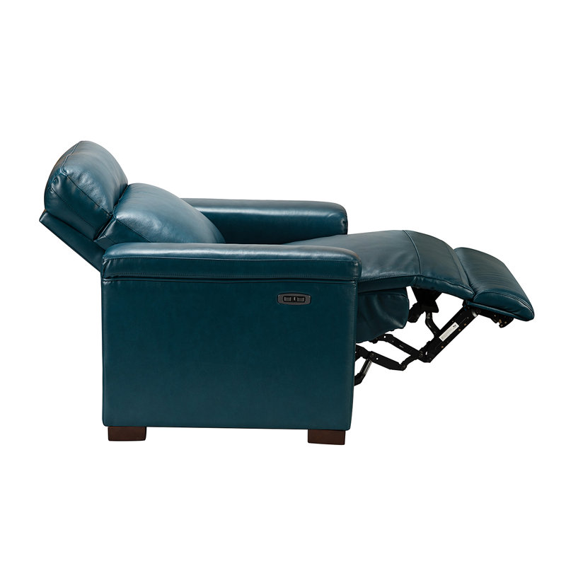 Westdale 36.02'' W Genuine Leather Power Standard Recliner with Solid Wood Legs, Turquoise