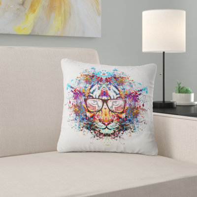 Tigre coloré dans des verres - coussin imprimé animal