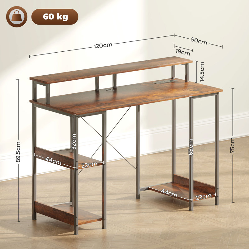Slemp Computer Desk with Power Outlet, Brown