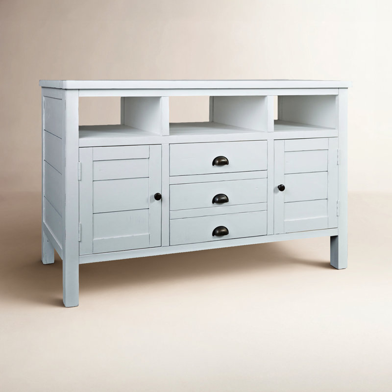 Meuble télé en bois massif pour téléviseur de 65 po ou moins Castile, Blanc patiné, 50"