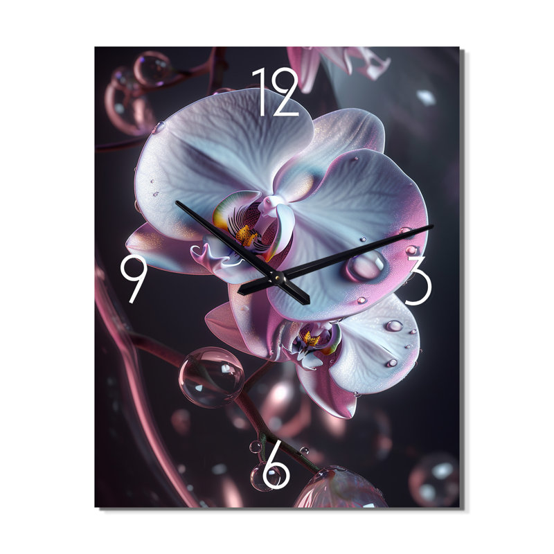 Horloge murale moderne Morning Dew On Orchid I - Flowers, Petit