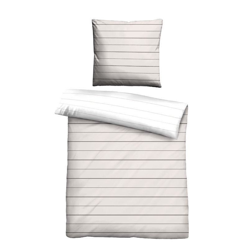 Cotton Striped Duvet Cover Set with Pillowcases, 200 x 200cm - 2 pillows 80 x 80cm, Taupe