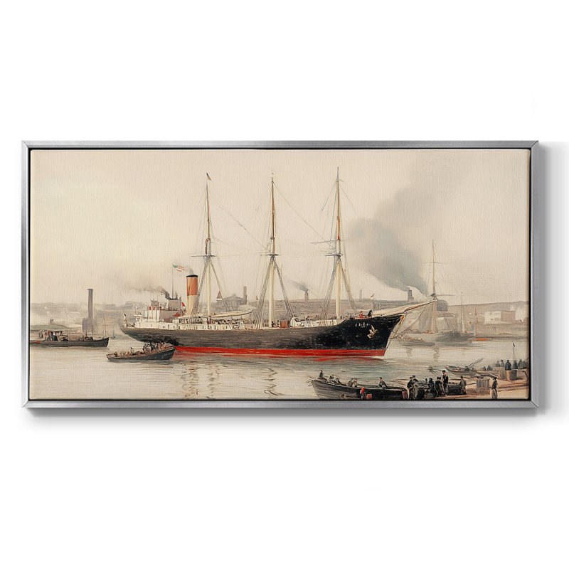 Série nautique - Lxxxviii - Toile tendue avec châssis encadré - Prêt à être accroché, H 25 po x l 49 po, Argent argent