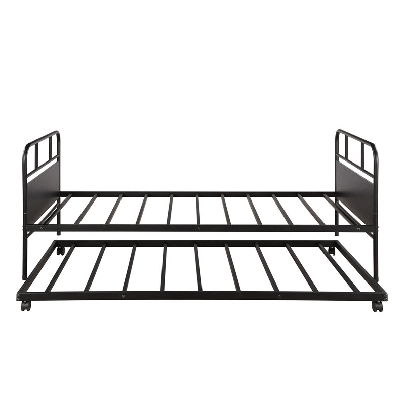 Lit plateforme en métal avec lit gigogne et roulettes intégrées, taille simple