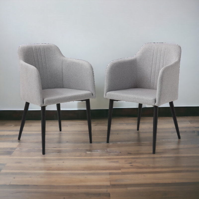 Light Gray and Black Polyester Upholstered Accent Chairs with Metal Legs, Set of 2