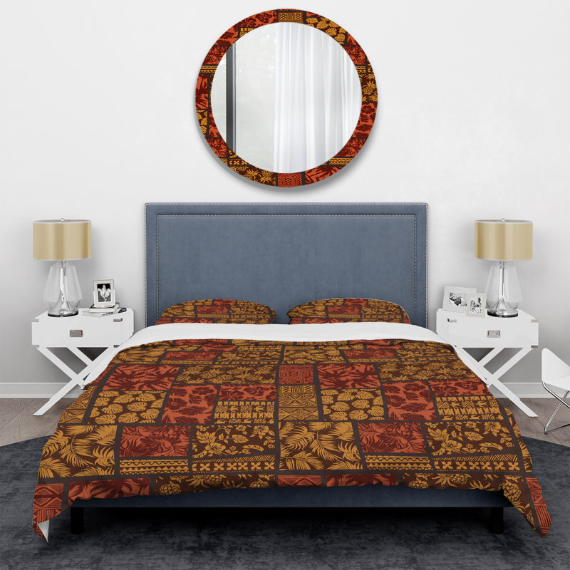 Patchwork hawaïen brun - ensemble de housse de couette abstrait - microfibre de polyester