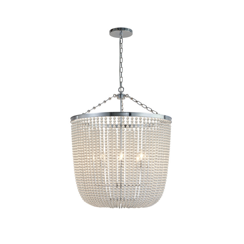 Lustre en chrome 8 lumières avec verre suspendu perlé transparent, Chrome