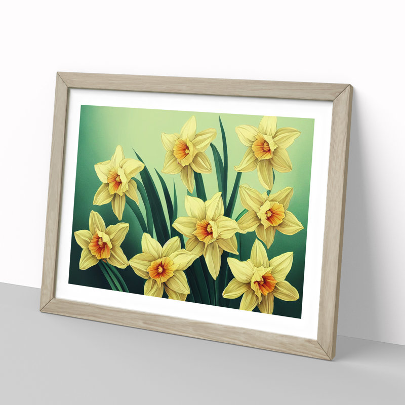 Pleasant Daffodil Flowers 1 Piece Single Picture Frame Wall Art, 46cm H x 64cm W x 2cm D, Oak Framed
