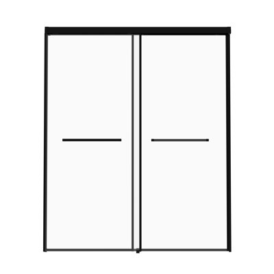 60 po Porte de douche semi-double coulissante, noir mat, verre trempé transparent 1/4, réversible, garde la salle de bain en sécurité et sèche