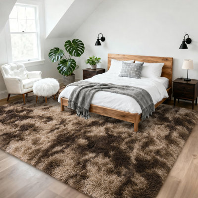 Shag Area Rugs for Living Room, 9x12 ft Soft Fluffy Rugs for Bedroom, Nursery, Kids Room Home Decor, Tie-Dyed Brown