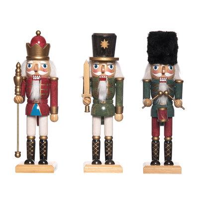  Wood Regal Shining Nutcracker Set of 3 Christmas Home Decorations