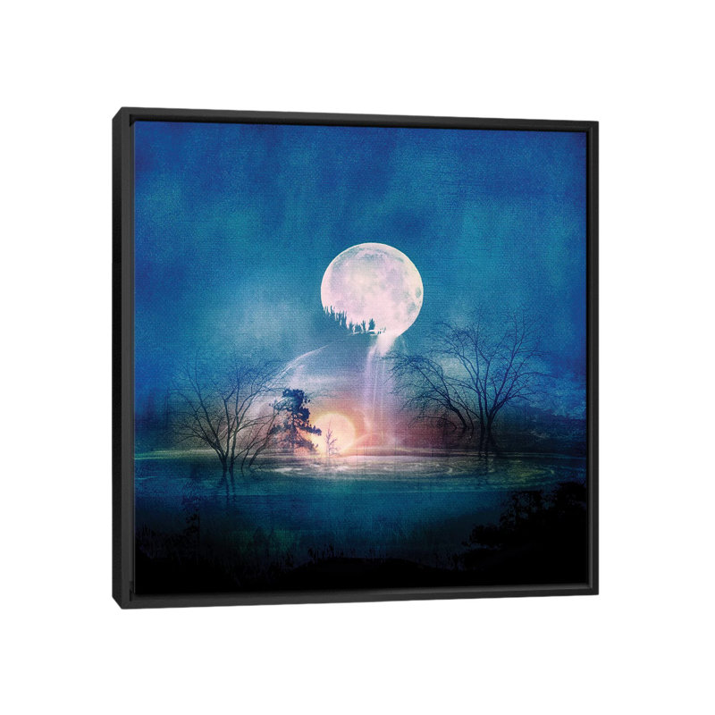 "lune supérieure" , reproduction d’art sur toile tendue, H 18 po x l 18 po x P 1,5 po, Toile avec cadre noir, Pas de tapis