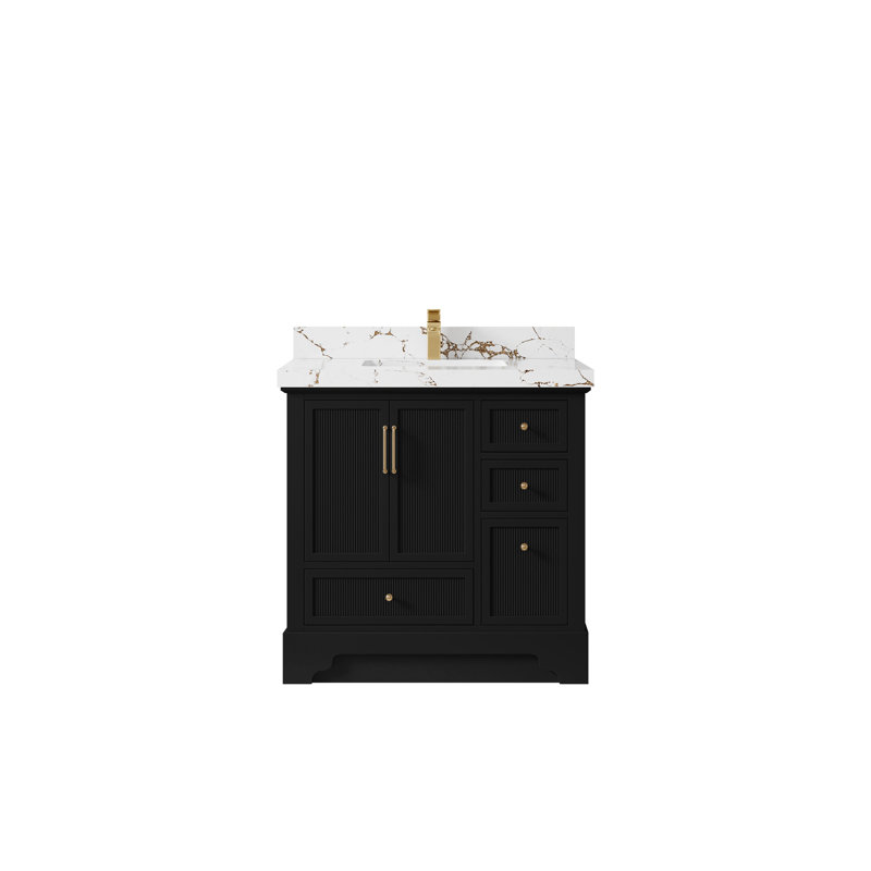 Meuble-lavabo simple 36 po avec plateau en quartz Alys