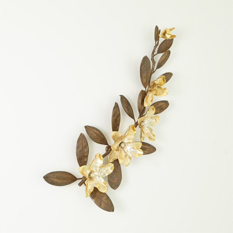 Art mural branche de magnolia - laiton antique / doré