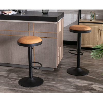 Modern Swivel Bar Stools Set Of 2 Adjustable Counter Height Backless Barstools With Metal Base Leather Upholstered Round Bar Stool Chairs For Kitchen -  Corrigan StudioÂ®, 872BFCD184AD4F34B8EE989DE2E47DD6