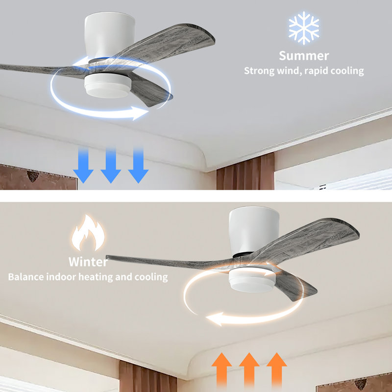 Ventilateur de plafond en bois massif avec plafonnier encastré, moteur à courant continu, Noir/gris, Noir/gris