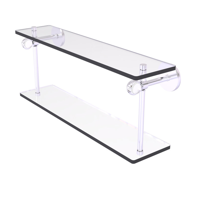 Tablette murale à deux niveaux en verre Margolis, Chrome satiné, H 9,2 po x l 22 po x P 5,6 po