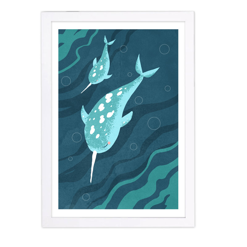 « narwhals », impression encadrée, H 13 po x l 19 po x P 0,75 po, Cadre blanc