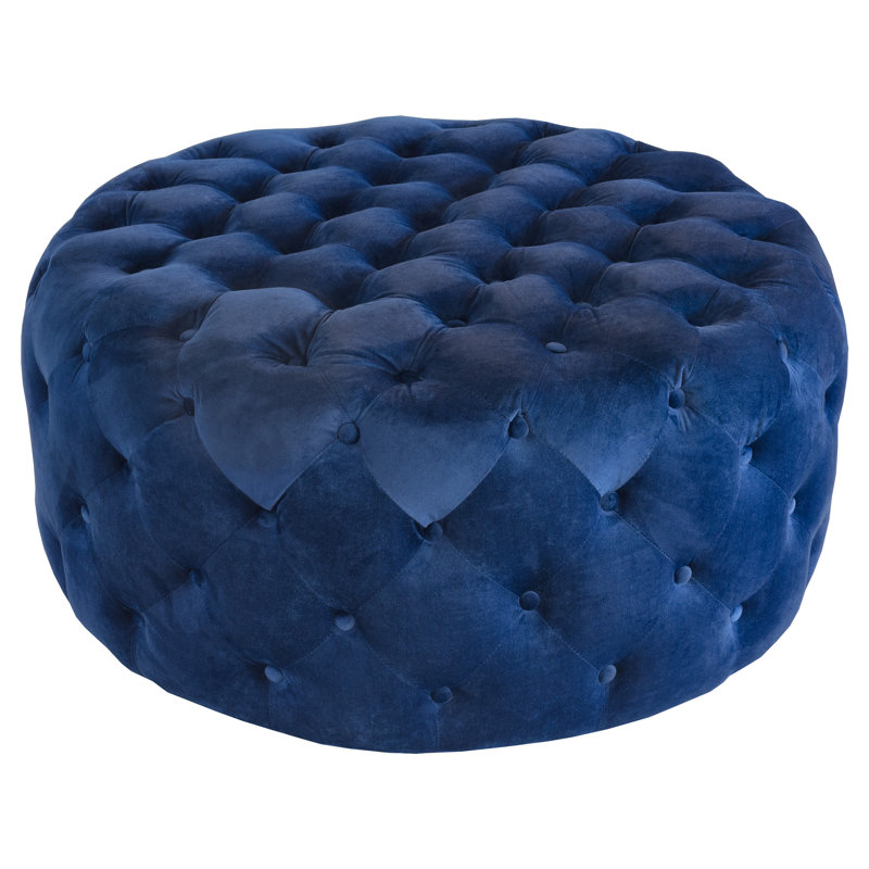 Isiah 91cm Wide Velvet Tufted Round Solid Colour Cocktail Ottoman, Navy