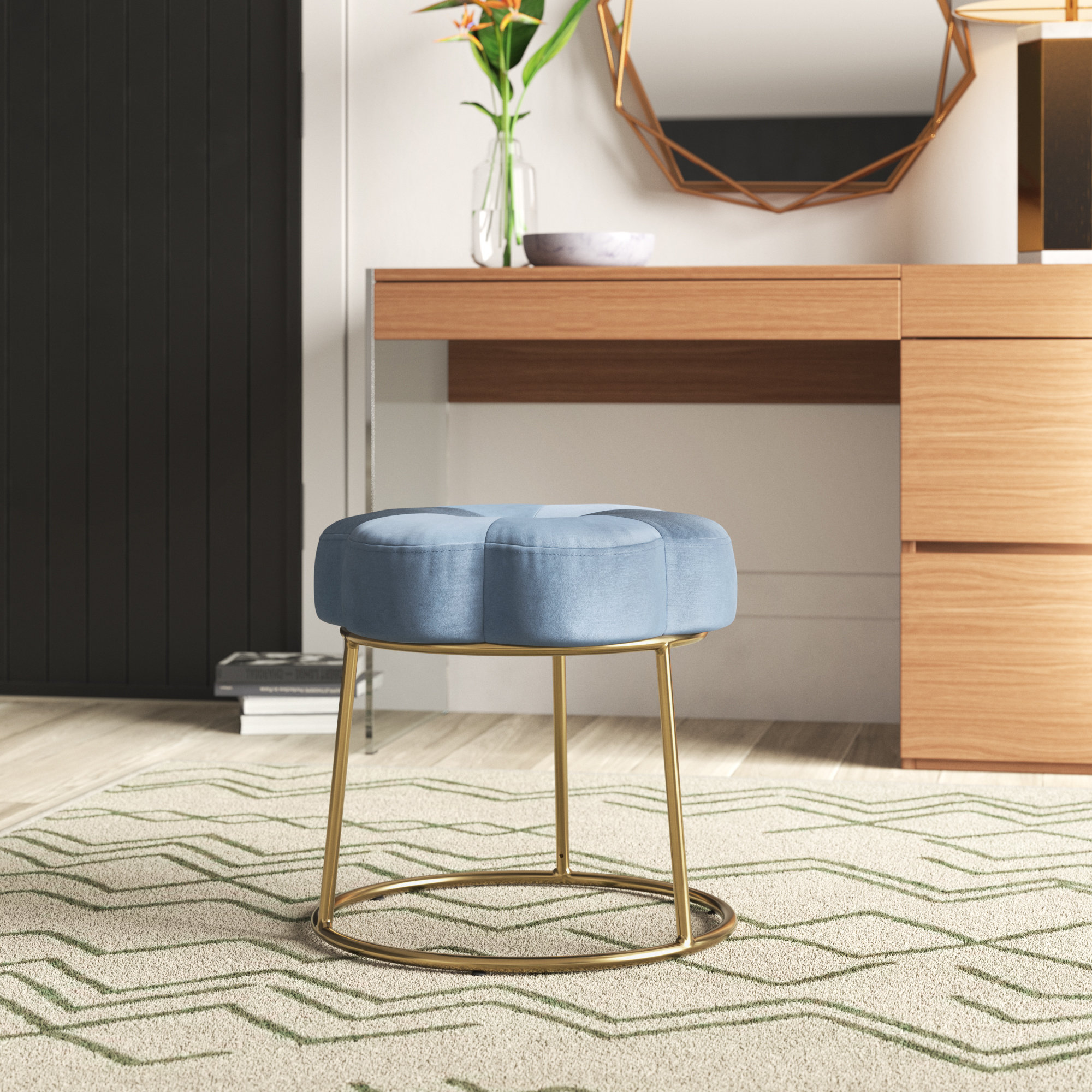 Mercury Row® Bonview Flower Upholstered Velvet Metal Accent Stool & Reviews | Wayfair