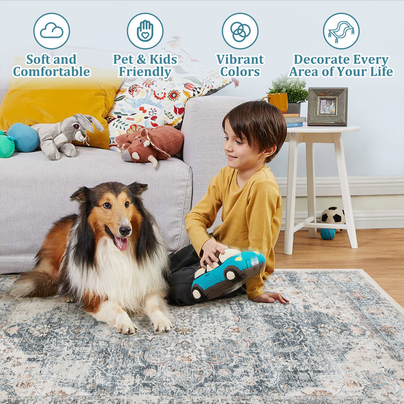 Machine Washable Runner Rugs 2x6 Vintage Runners Non-Slip Distressed Runner Rug Distressed Floor Carpet Ultra Rug for Hallway Kitchen Bedside Grey-Green