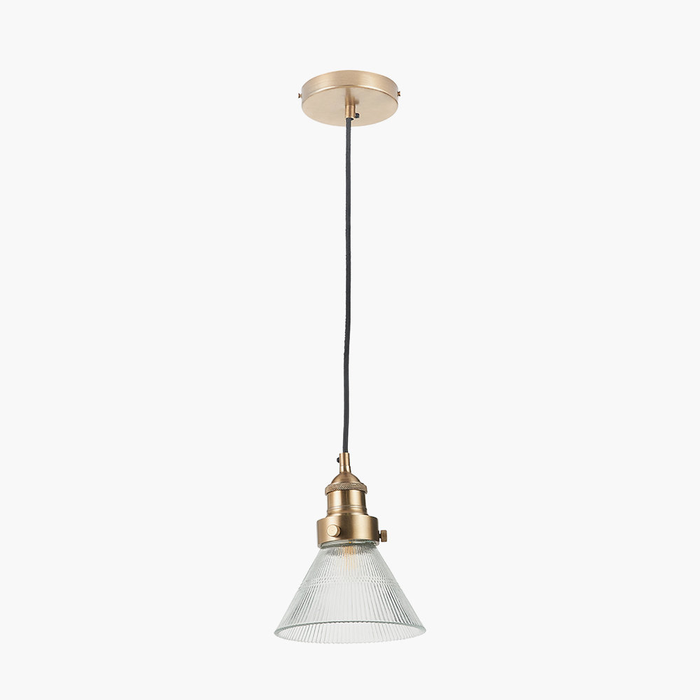 Bronzed Ribbed Glass 17 Stories Conical Ribbed Glass with Antique Bronze Fitting Elec ...