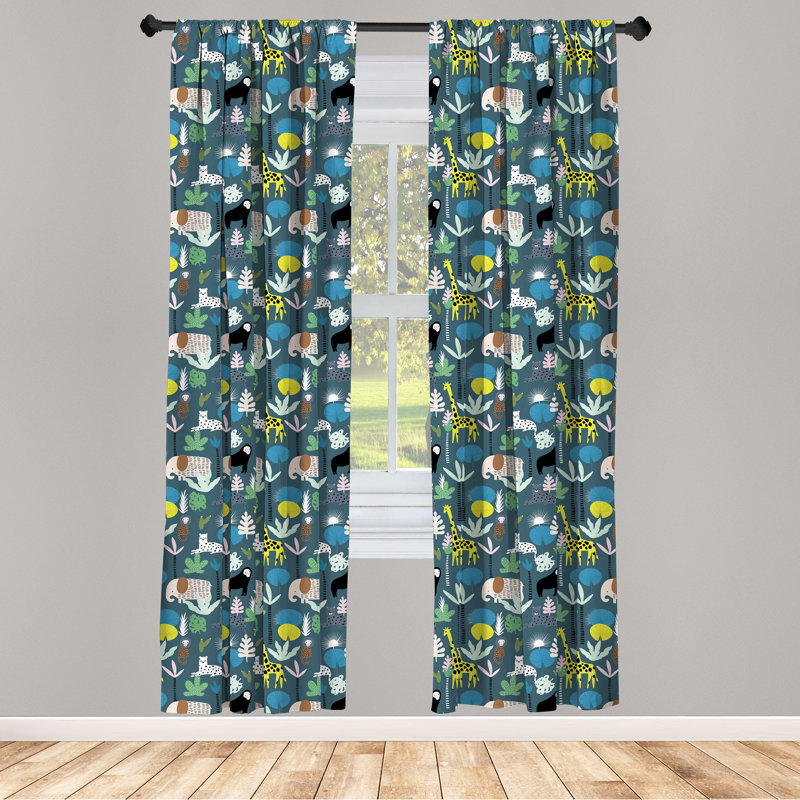 Paire de rideaux semi-transparents avec passe-tringle Jungle, 28 po x 63 po