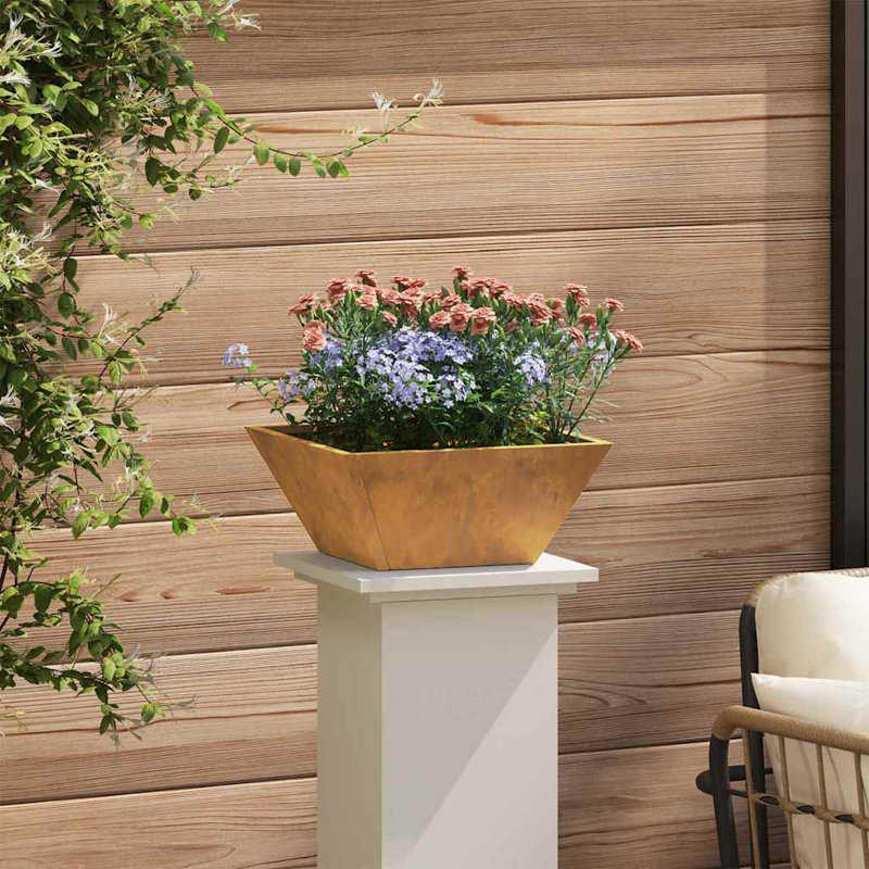 Garden Planter Decor Metal Trapezoidal Outdoor Modern Terrace Holder, 15cmH x 35cmW x 35cmD