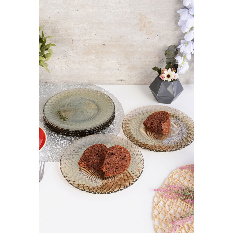 Ensemble d'assiettes à dessert Elegant (6 pièces), couleur fumée, 8,3 po x 8,3 po | 100% verre, parfait pour les réceptions et les occasions spéciales | Conception résistante au lave-vaisselle et au micro-ondes