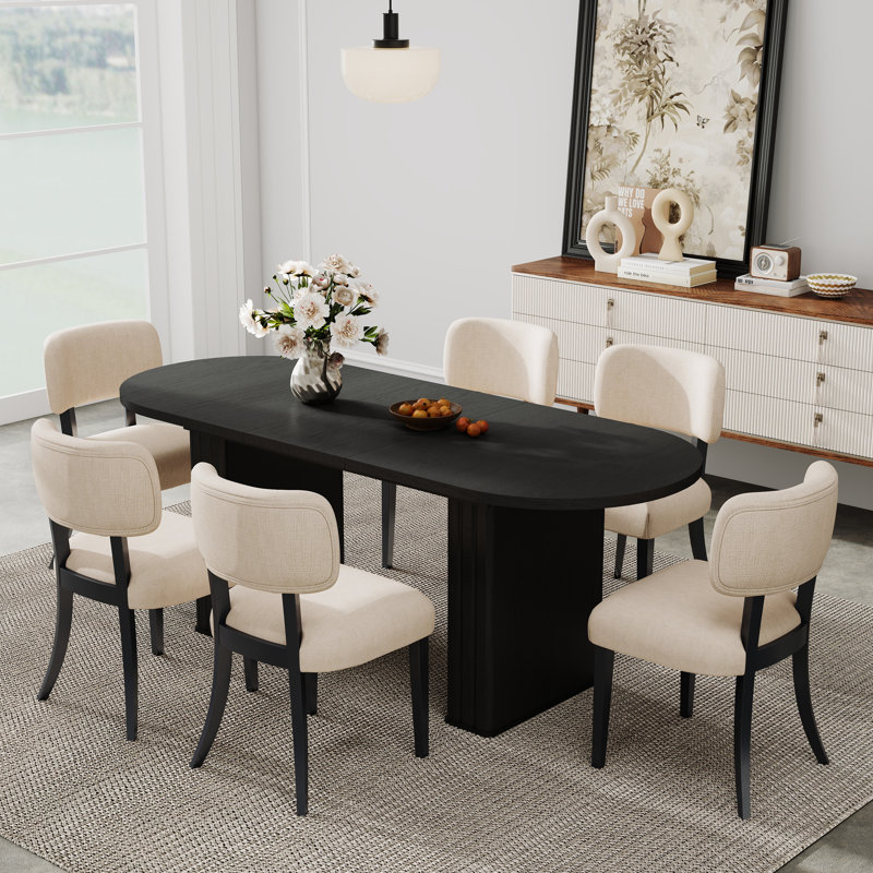 Table de salle à manger extensible Mid-Century, 7 pièces : table, 6 chaises