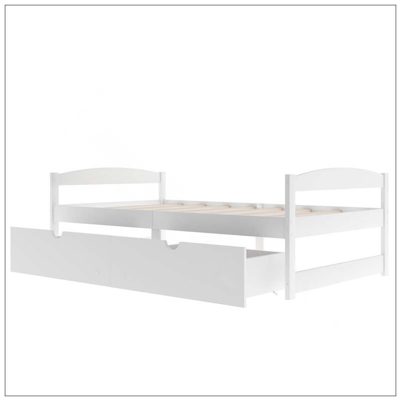 Lit plateforme simple avec deux tiroirs, Blanc