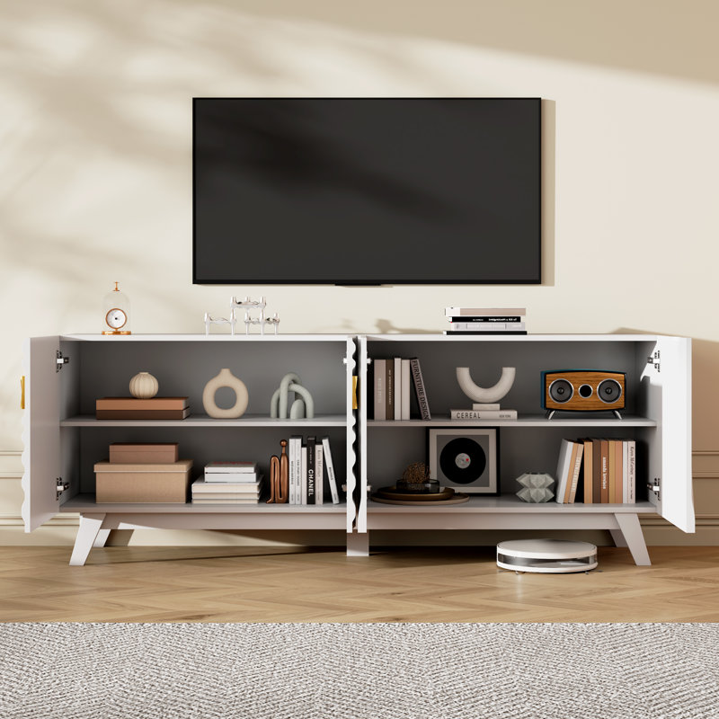 63" W Tv Stand With Adjustable Shelf, White