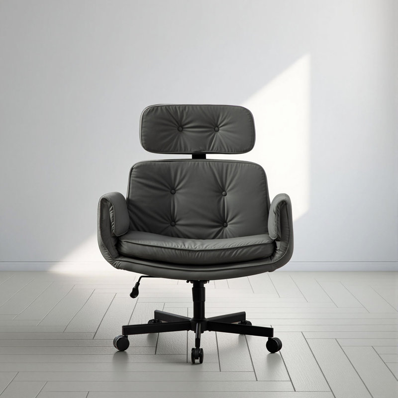 33.86"W Tilting Office Chair with Adjustable Armrest, Gray, Faux Leather
