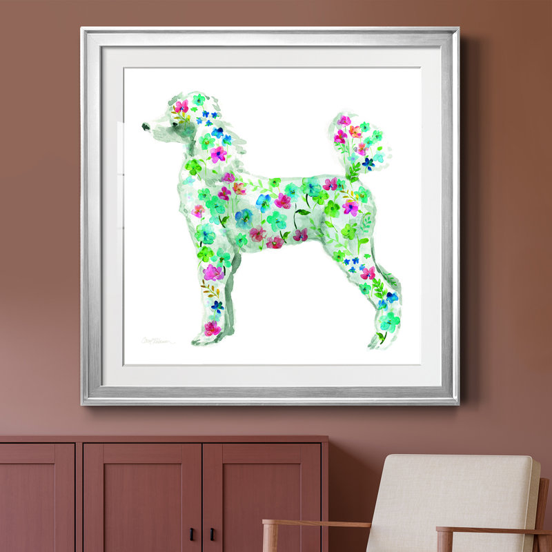 Tapisserie caniche - peinture encadrée, H 30,5 po x l 30,5 po x P 1,5 po, Papier avec cadre argenté