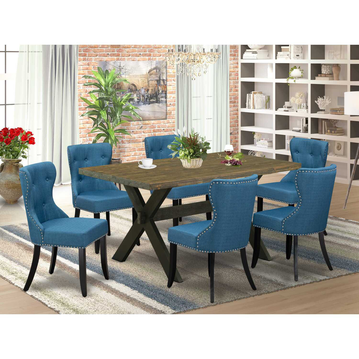 Red Barrel Studio® 7-Piece Rectangle Distressed Jacobean Finish Solid ...
