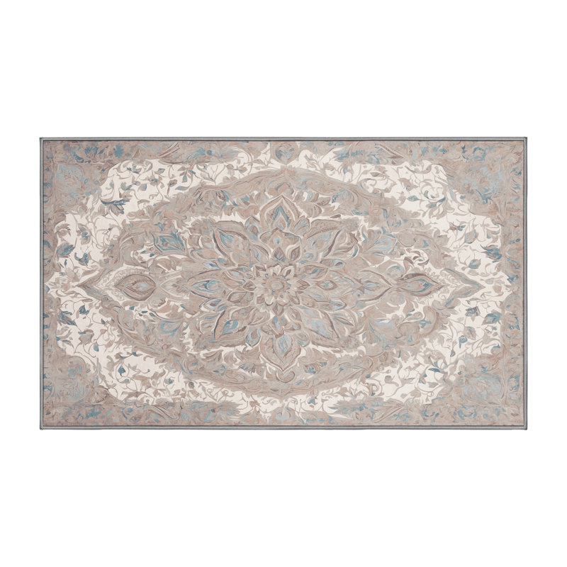 Machine Washable Gray Area Rug, Rectangle 7' x 9'