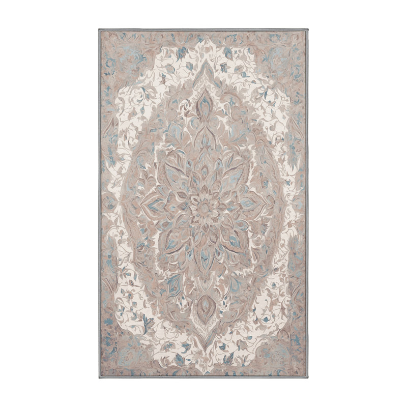 Tapis gris lavable à la machine, Rectangle 7 pi x 9 pi
