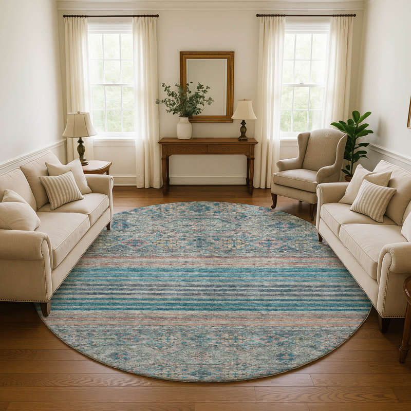 Premium Machine Washable Brennon AMF1641 Stripes Rug, Round 8'