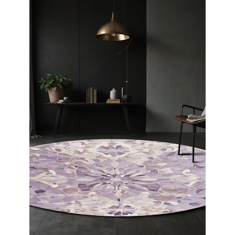 Tapis beige soyeux et moelleux, Rond 6 pi