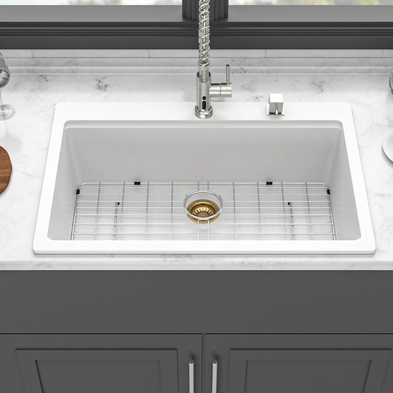 33X22" Black Quartz Kitchen Sink, High - End Composite, Reduces Vibration And Noise, Non Scratch Surface, Package Includes Drying Rack Bottom Grid Granite Composite Workstation, Smooth Quiet, Porous