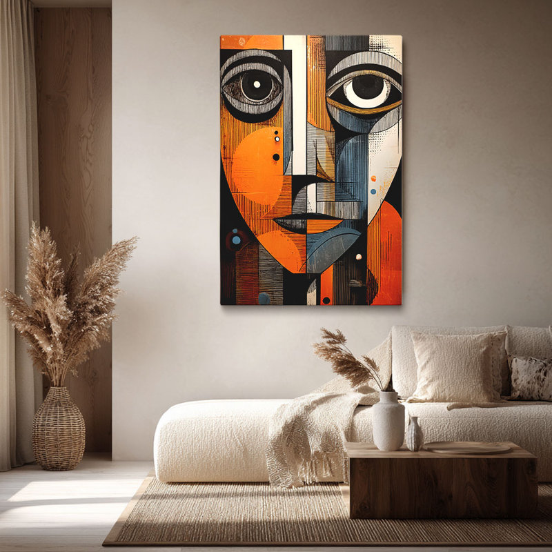 Cadre géométrique moderne sur toile abstraite «Geometric Face» pour Eclectic Studio, 30 x 20 pouces (75 x 50 x 2 cm)