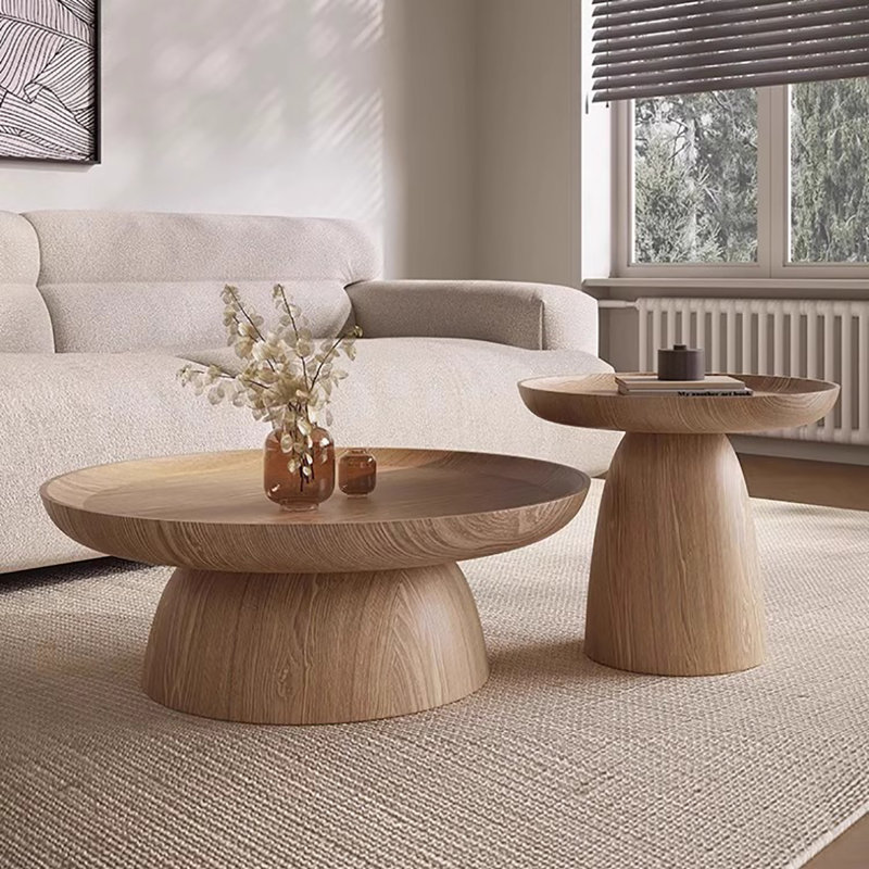 Combinaison de table basse ronde rétro minimaliste, Burlywood, H 11,8 po x L 31,5 po x l 31,5 po