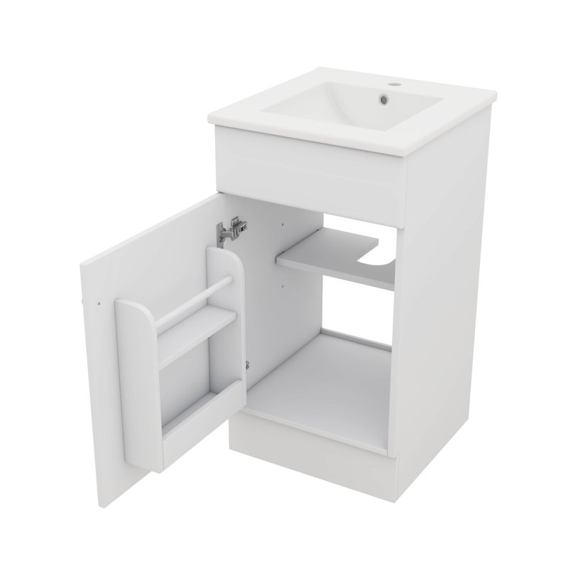 Meuble-lavabo élégant de 18 pouces avec lavabo et meuble-lavabo avec tablette de porte, Blanc