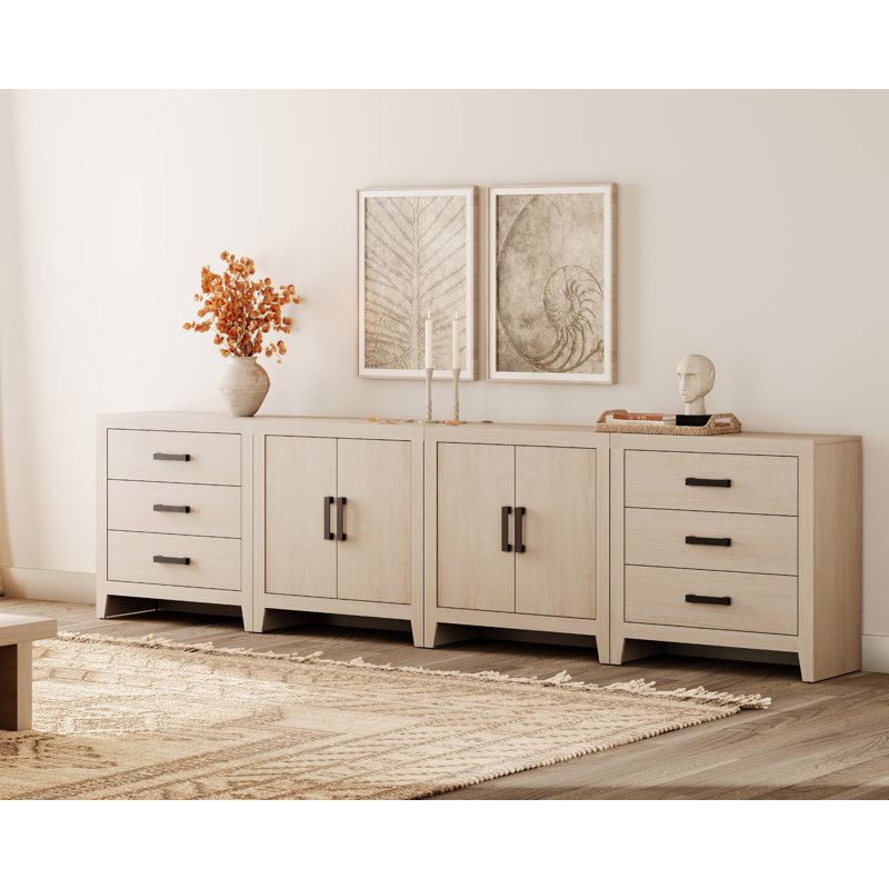 Eaton 4-Piece Modular Sideboard With Drawers & Doors, Farmhouse Storage Cabinet For Living Room, Dining Room, Or Hallway, Beige