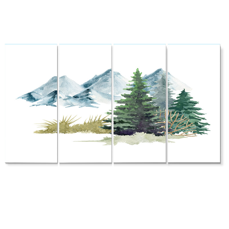 Pin dans un paysage de montagne - peinture sur toile tendue 4 pièces