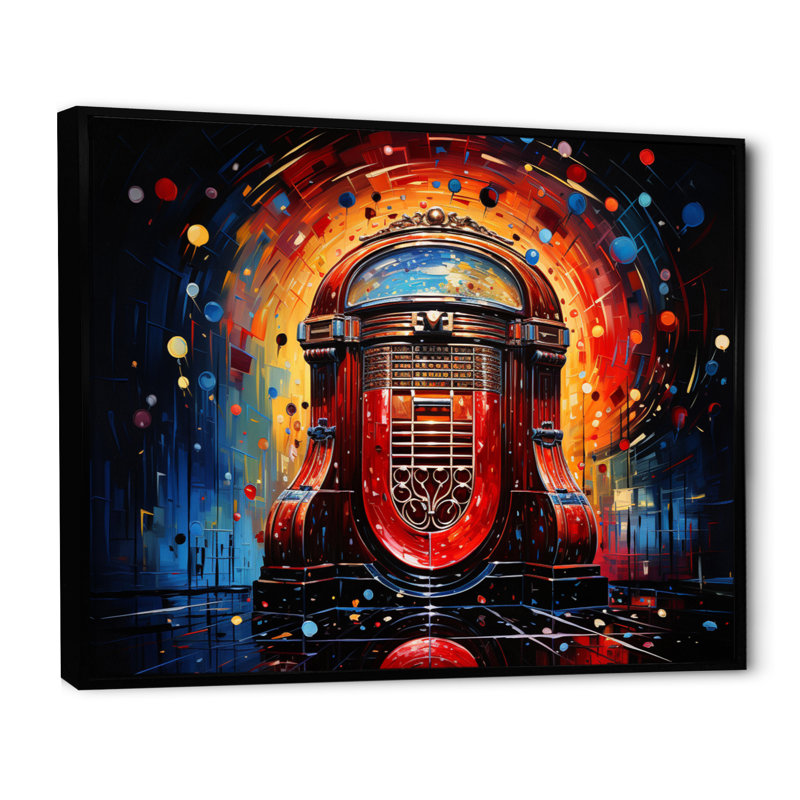 Jukeboxe Popart Rhythm Reflections I - impression, Cadre flottant noir, H 12 po x l 20 po x P 1 po