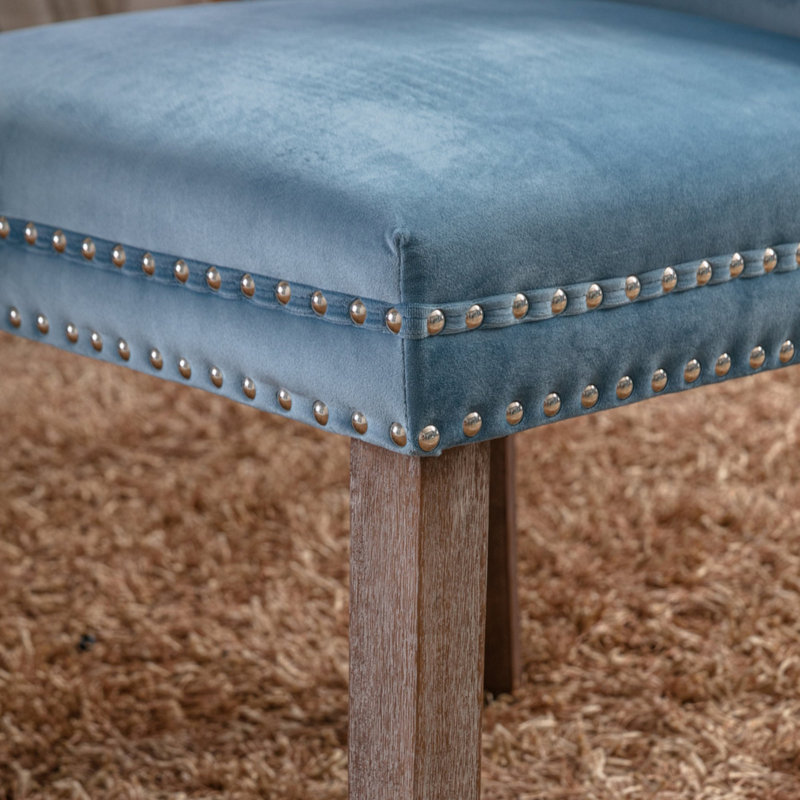 Chaise parsons rembourrée Seita, 6, Bleu clair, Brun