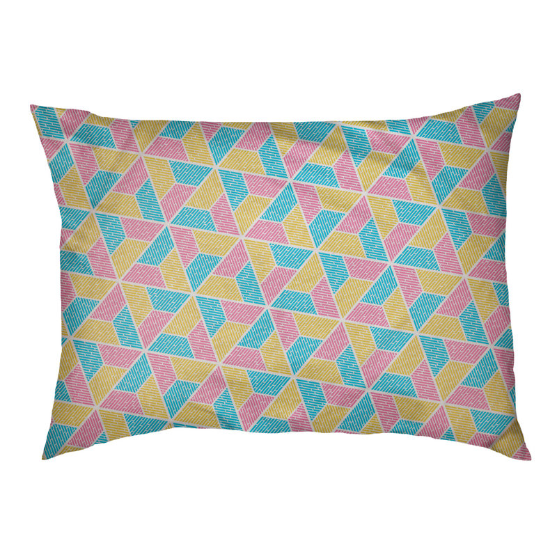 Coussin pour chien Byrge Trapezoids, Grand (l 40 po x P 30 po x H 32,5 po), Bleu / jaune / rose