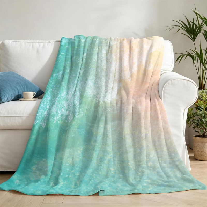Jeté en flanelle transparente molletonné ultra doux, imprimé turquoise, Jeté 50 po x 60 po